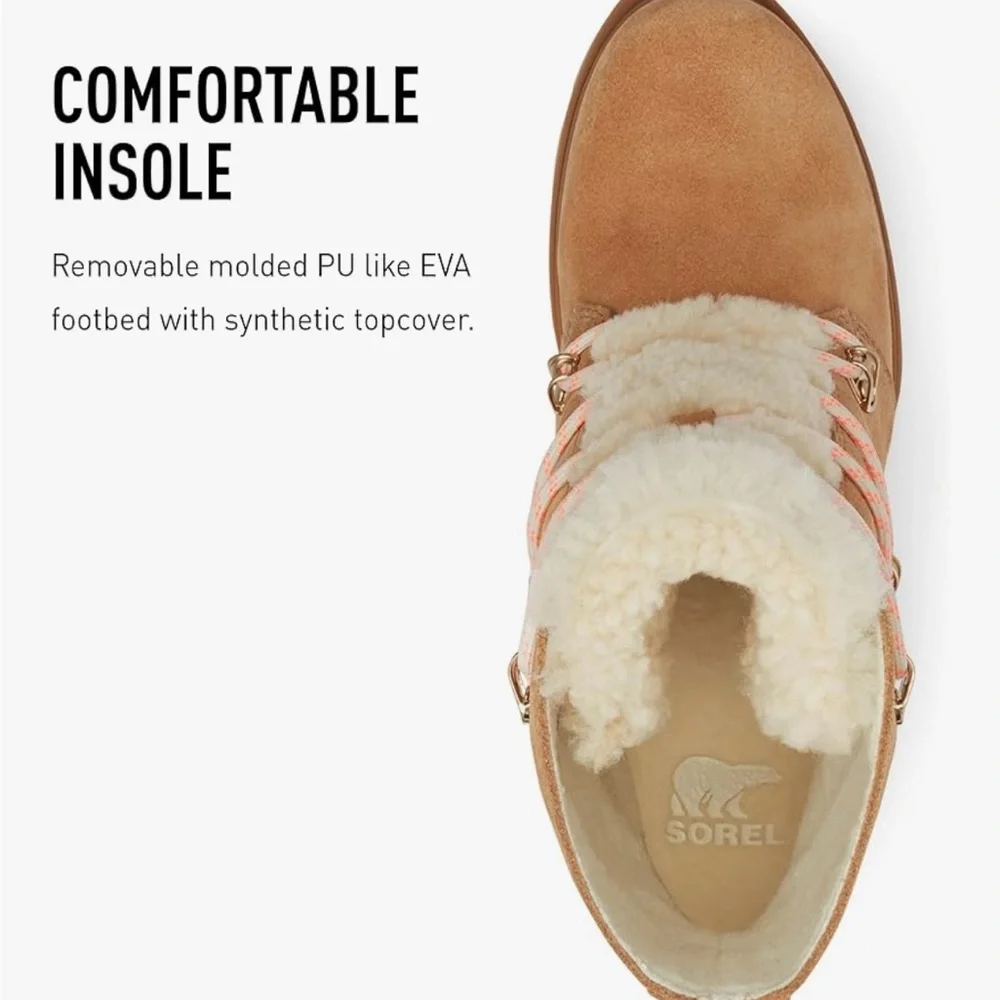 Sorel Joan of Artic Wedge Lace Up Fur Boots Tan EUC - Picture 3 of 13